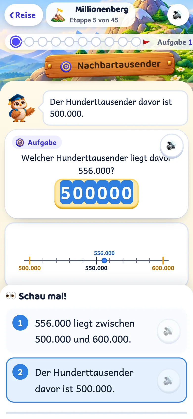 Euli erklärt die Lösung Schritt für Schritt am Zahlenstrahl